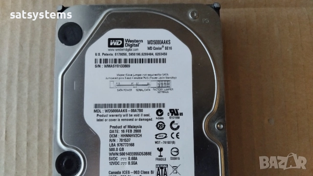 Хард диск Western Digital Caviar Blue SE16  WDC WD5000AAKS 500GB SATA 3.0Gb/s , снимка 3 - Твърди дискове - 27945604