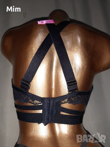 75 Е К-т Черен кожен сутиен и прашка , снимка 3 - Бельо - 38597048