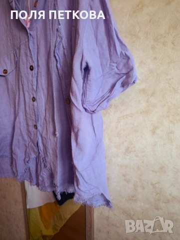 Лилава риза връхно лен, снимка 2 - Ризи - 50847858