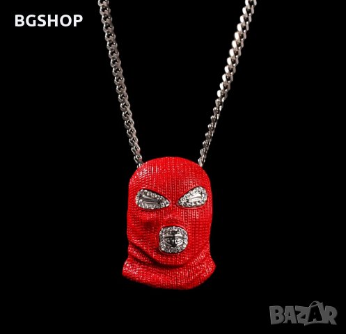 Рапърска Маска Колие - Бижу за Ланец - Червена, снимка 3 - Колиета, медальони, синджири - 26375953