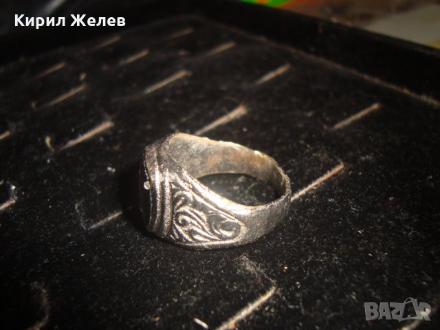 СТАРИНЕН БРОНЗОВ ПОСРЕБРЕН МАСИВЕН ПРЪСТЕН с ЧЕРЕН ОНИКС РЪЧНА ИЗРАБОТКА 22227, снимка 8 - Антикварни и старинни предмети - 33127081