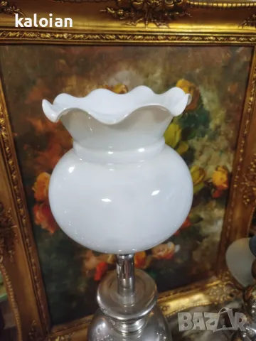 Месингов посребрен комплект лампа със свещници стил Арт Деко. Испанска ръчна изработка. Запазен е ет, снимка 8 - Настолни лампи - 48080875