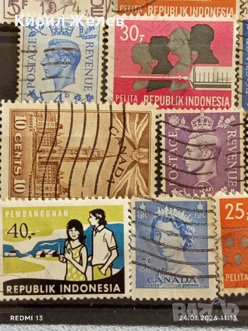 Стари пощенски марки от цял свят смесени БЕЛГИЯ,КАНАДА, ИНДОНЕЗИЯ за КОЛЕКЦИЯ 51936, снимка 7 - Филателия - 53208825