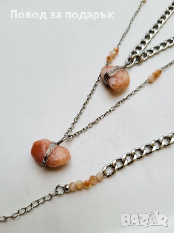 Нежен сет от неръждаема стомана и естествен кварц , снимка 4 - Бижутерийни комплекти - 52660724