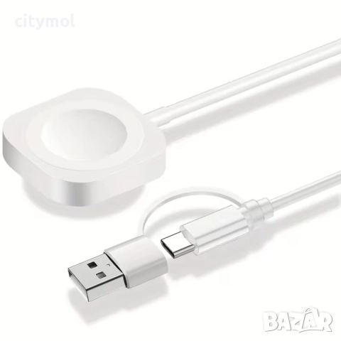 2 в 1 бързо безжично зарядно устройство за Samsung Galaxy Watch 7/6/5/4/3/2/Active, USB + TYPE C, снимка 2 - Смарт гривни - 52013207