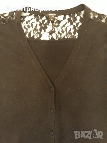 Черна жилетка плетиво + коприна , ефектен стайлинг, дантелени сегментина гърба зад врата и на рамене, снимка 12 - Жилетки - 37456400