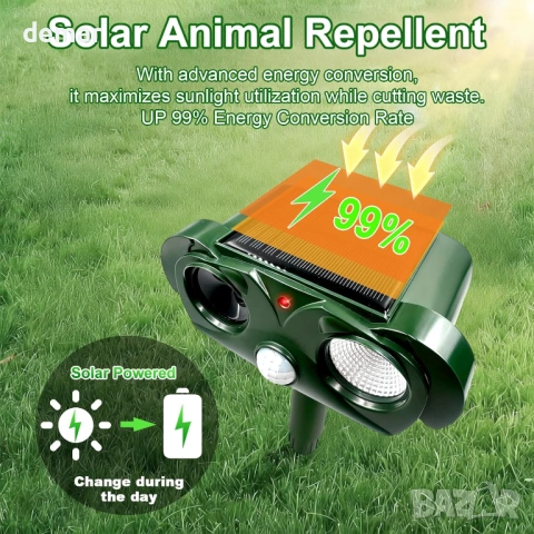 Градински соларен ултразвуков репелент за вредители с мигащи светлини, снимка 4 - Други - 53596317