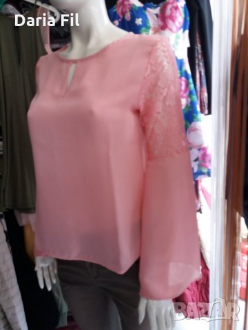 РАЗПРОДАЖБА -20% Розова риза/блуза с дантела на ръкавите , снимка 2 - Ризи - 28523527
