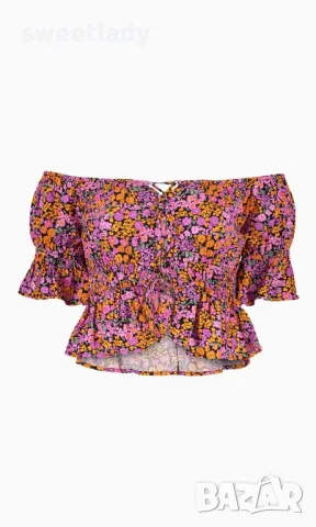  Блуза с щампа на цветя и ластик