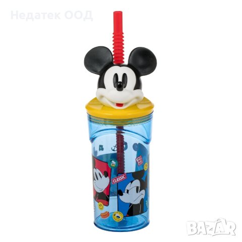 Пластмасова чаша, 3D Мики Маус, със сламка, 360мл, снимка 1 - Прибори, съдове, шишета и биберони - 43881210