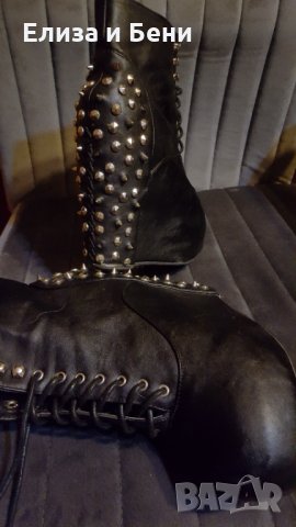 Екстравагантни готик кожени дамски боти на платформа с шипчета, снимка 10 - Дамски боти - 35066074