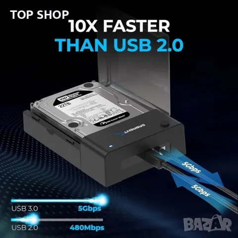 SABRENT USB 3.0 към SATA външен твърд диск Плоска докинг станция за 2,5 или 3,5 инча HDD, SSD, снимка 5 - Друга електроника - 48720599