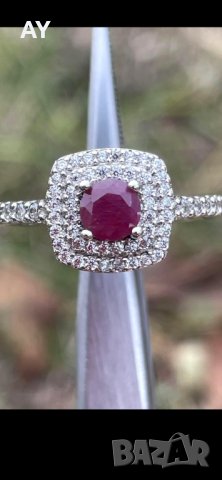 Сребърен пръстен с естествен рубин, снимка 1 - Пръстени - 43523514