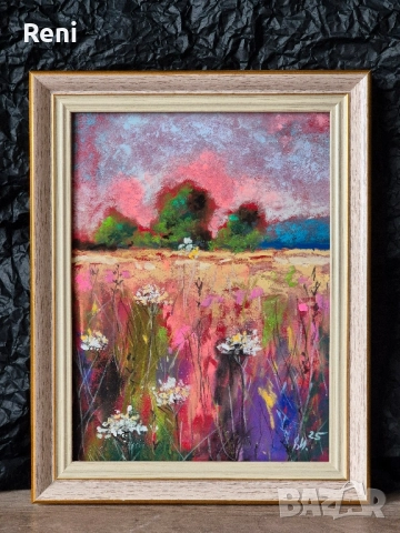 Залез, картина оригинал, пастел