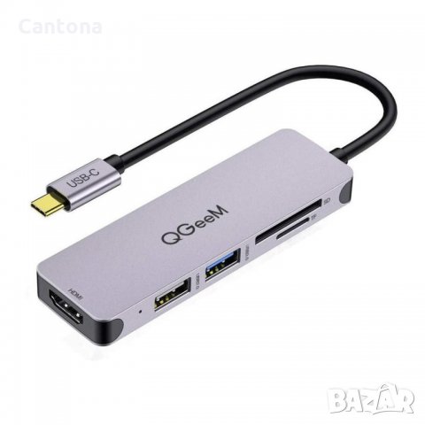 QGeeM USB Type-C Hub 5 в 1, USB 3.0, USB 2.0, HDMI, TF/SD четец на карти, снимка 1 - Други - 35641055