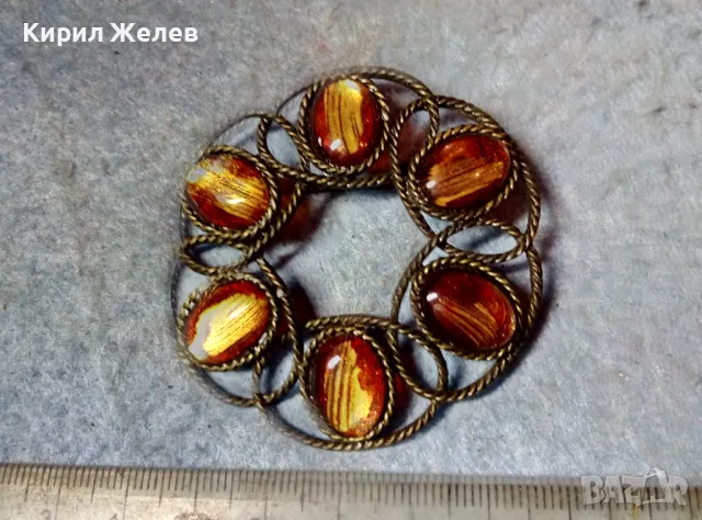 СТАРА ЛАКИРАНА МЕСИНГОВА РЕТРО АРТ СТИЛ БРОШКА с ЦВЕТНО СТЪКЛО Тип МУРАНО 31898, снимка 6 - Антикварни и старинни предмети - 48160239