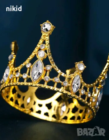 Корона Тиара метална медена сребриста златиста с камъни за украса декор на торта парти, снимка 4 - Други - 49727922