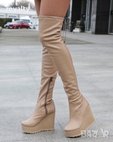 Ботуши на платформа - бежова кожа, снимка 3 - Дамски ботуши - 52011258
