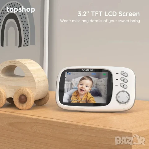 BOIFUN VB603 безжичен бебефон 3,2" HD екран, VOX режим, нощно виждане, двупосочен разговор, песни..., снимка 2 - Бебефони - 50555711