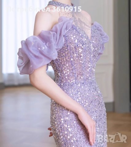 Дълга бална рокля тип русалка с пайети и атрактивен гръб, снимка 2 - Рокли - 43340757