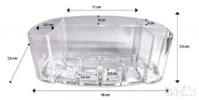 Материал: Висококачествен прозрачен акрил; Размери: 18,5 х 7,5 х 7,5 см; Брой отделения: 9., снимка 3 - Други - 52564162