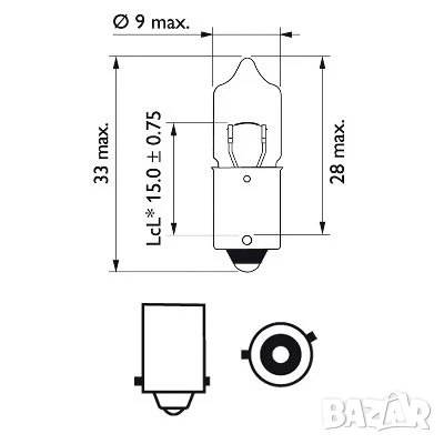 Автомобилна Крушка PHILIPS H6W, 12V, 6W, тип фасунга: BAX9S № 12036CP, снимка 3 - Аксесоари и консумативи - 51012393