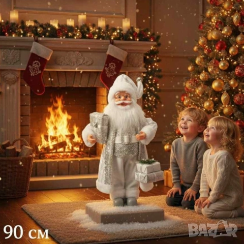 Дядо Коледа в сребристо – празнична фигура, която носи магия и уют у дома (50 / 70 / 90 см), снимка 2 - Други стоки за дома - 52149846