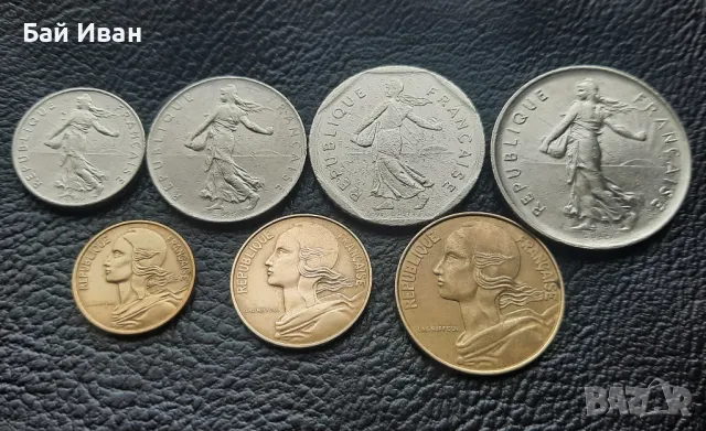 Лот монети 5 , 10  и 20 сантима, 1/2 , 1 , 2 и 5 франка - Франция /1/- чудесни- топ цена !
