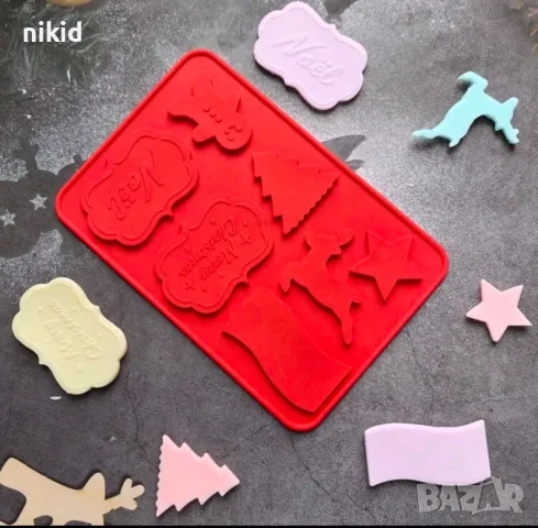 Коледни пожелания табела таг Merry Christmas елха елен джинджифилово човече силиконов молд форма , снимка 4 - Форми - 48313851