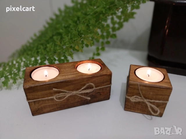 Декоративен сет от 2 части - цвят орех + Подарък 6 чаени свещи