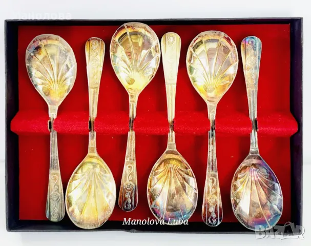 Комплект от шест десертни лъжици silver plated Sheffield England., снимка 2 - Антикварни и старинни предмети - 49108262