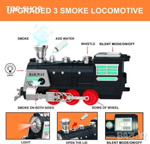 Комплект влак с пушек, светлини и звук, вагони, релси, акумулаторни батерии, играчка за деца 3+ г., снимка 4 - Влакчета, самолети, хеликоптери - 49522706