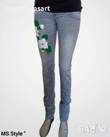 Ръчно рисувани дамски дънки , снимка 5 - Дънки - 40399000