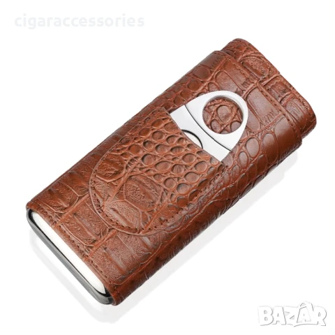 Елегантен кожен калъф за 3 пури с крокодилски ефект и резачка, снимка 6 - Табакери - 50785357
