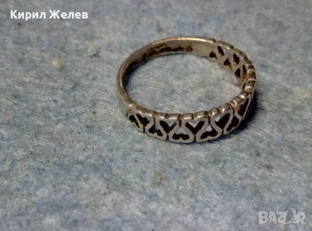 РОМАНТИЧЕН СРЕБЪРЕН ПРЪСТЕН ПРЕПЛЕТЕНИ СЪРЧИЦА СРЕБРО 900 СТАРА РЪЧНА АЖУРНА АРТ ИЗРАБОТКА 49365, снимка 2 - Пръстени - 49001820