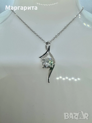Сребърно колие с мойсанит (диамант) 1 карат