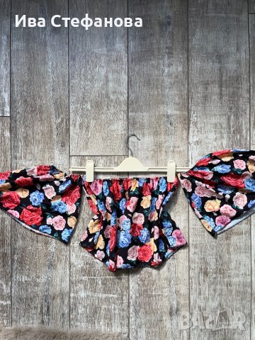 Разкошен топ блуза с паднал буфан ръкав 3D рози флорален принт цветя, снимка 2 - Тениски - 40355874