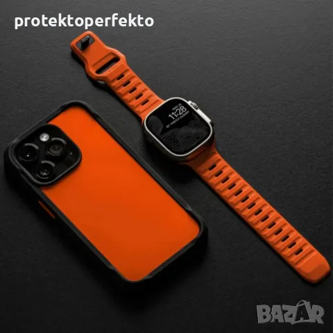 Силиконова каишка Apple Watch Ultra – 49mm, 45, 44, 42 оранжева, снимка 3 - Каишки за часовници - 48294447