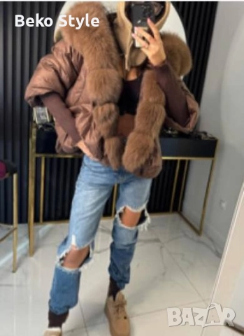 Яке с пухена яка и качулка , снимка 3 - Якета - 52183268