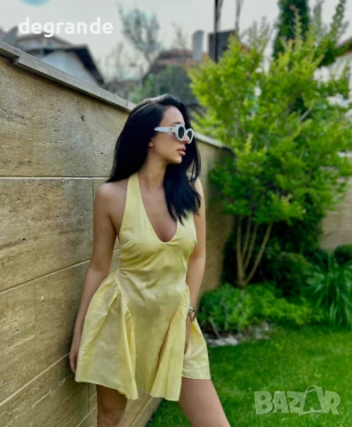 Жълта рокля с връзки, снимка 2 - Рокли - 50870599