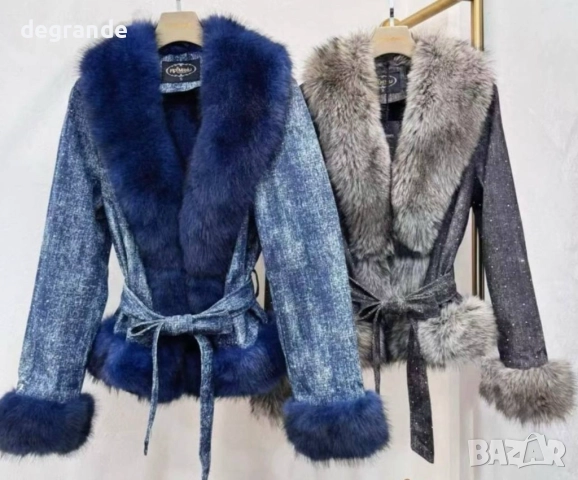 Ефектно Дамско палто с пух и блестящи камъчета, снимка 3 - Палта, манта - 51802429