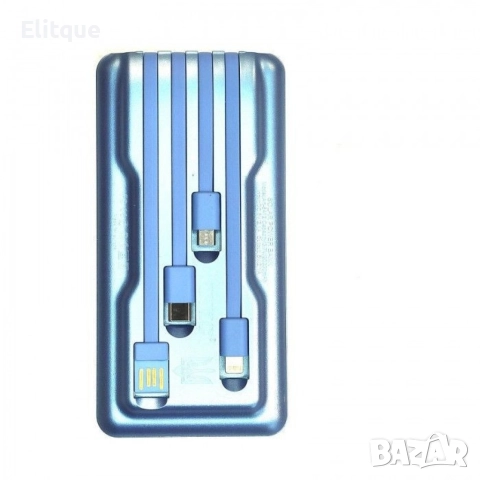 Външна батерия със соларен панел Power bank UKC 8412 10 000 Mah кабел за зареждане 4в1 Син, снимка 13 - Друга електроника - 52895371