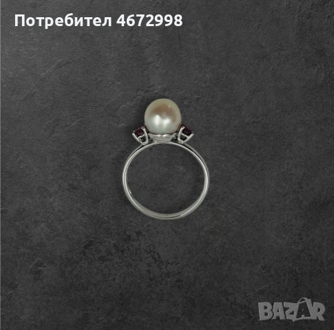 Златен пръстен с перна и гранат 18к, снимка 6 - Пръстени - 53266188