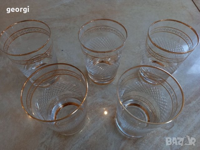 Пет стъклени тънкостенни чаши с релеф и позлата , снимка 10 - Чаши - 39038360
