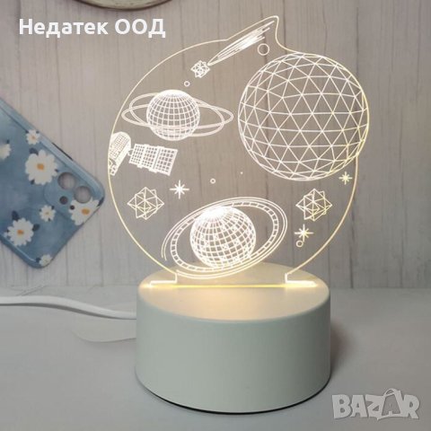 Нощна лампа, 3D ефект , космос, с USB