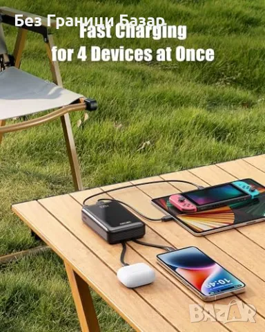 Нов Компактен Power Bank 20000mAh – Вградени кабели, Бързо зареждане, снимка 5 - Външни батерии - 49089360