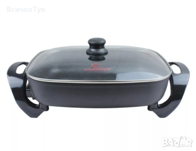 ✨Електрически тиган/тенджера ELEKOM ЕК-3038 M, Мраморно покритие, 1500W, Сив/Черен 