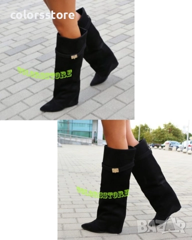 Ботуши на платформа - черен велур - K-40