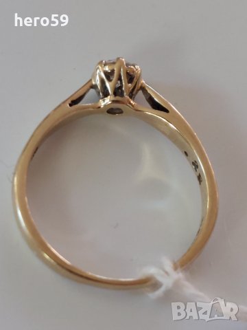Дамски златен 375 проба пръстен с брилянт 0.25 карата-диамант, снимка 5 - Пръстени - 35474595