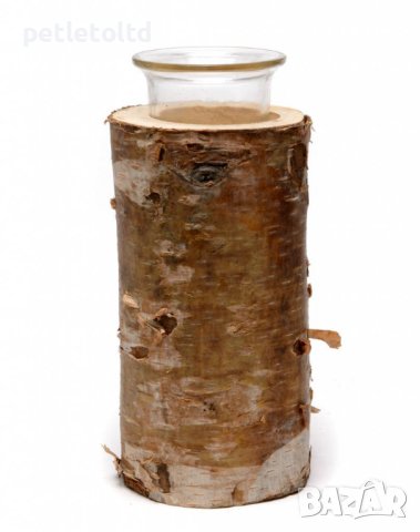 Декоративен свещник - изработен от парче естествен дървен елемент и стъклена чашка (сет от 6 бр), снимка 1 - Декорация за дома - 43657765